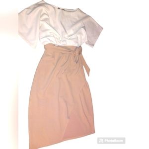 White top cream color dress